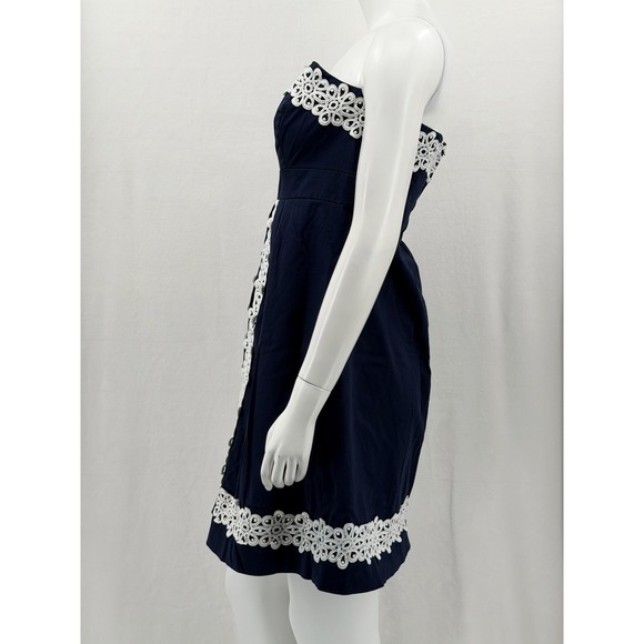 Lilly Pulitzer Dress Women 10 Navy White Betsey Strapless Lace Trim Resort Party - Picture 4 of 13